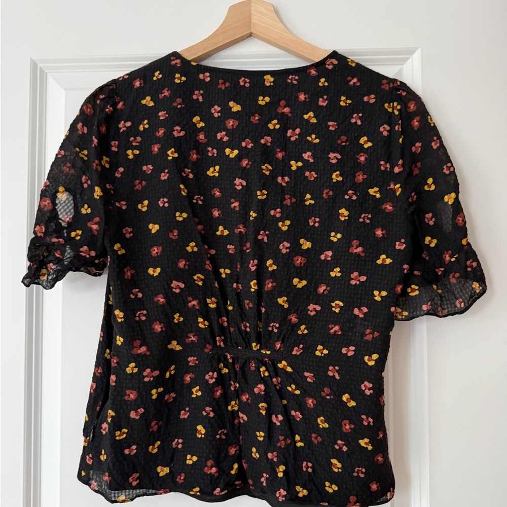 Madewell Silk Black Blouse with Red and Yellow Floral Print - Picture 2 of 10